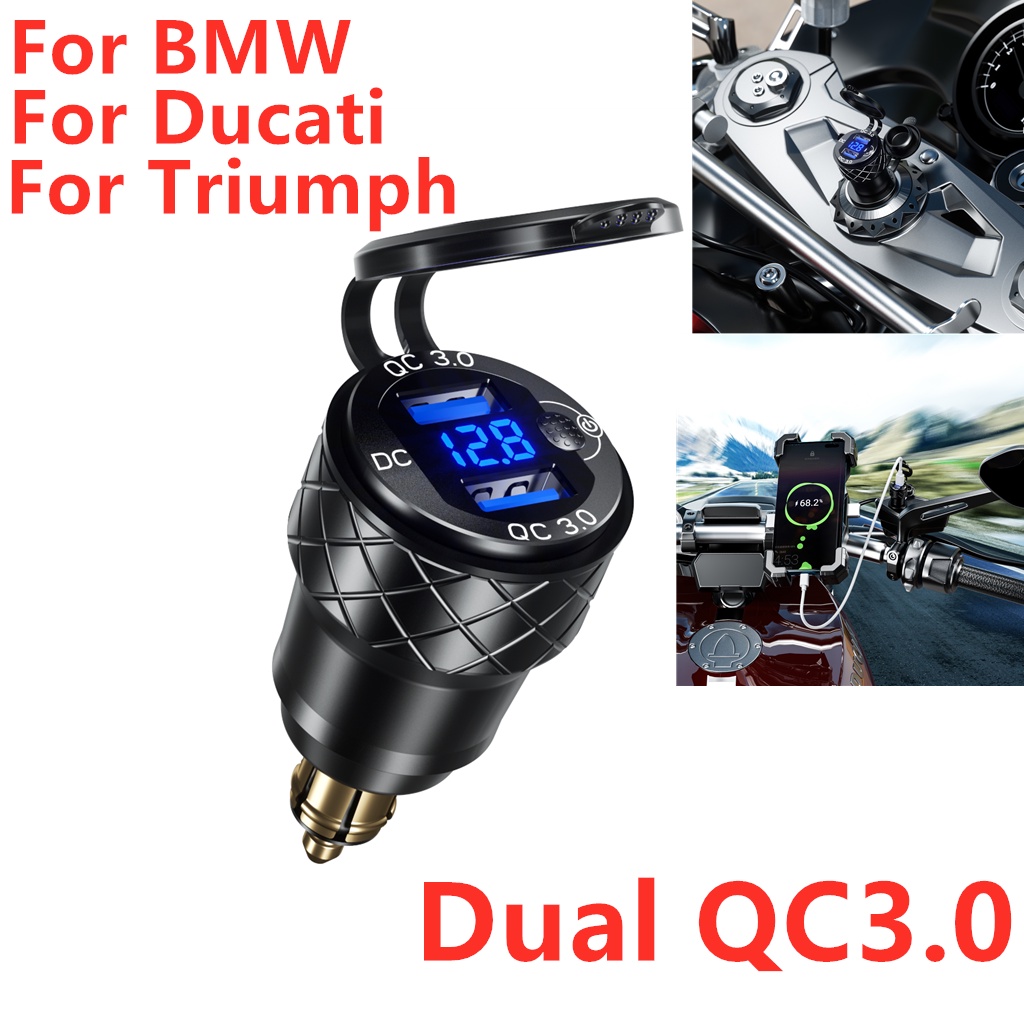 Qc3.0 5V 4.2A 雙 USB 充電器摩托車 Hella Din 插座金屬外殼電壓表 12 / 24V for