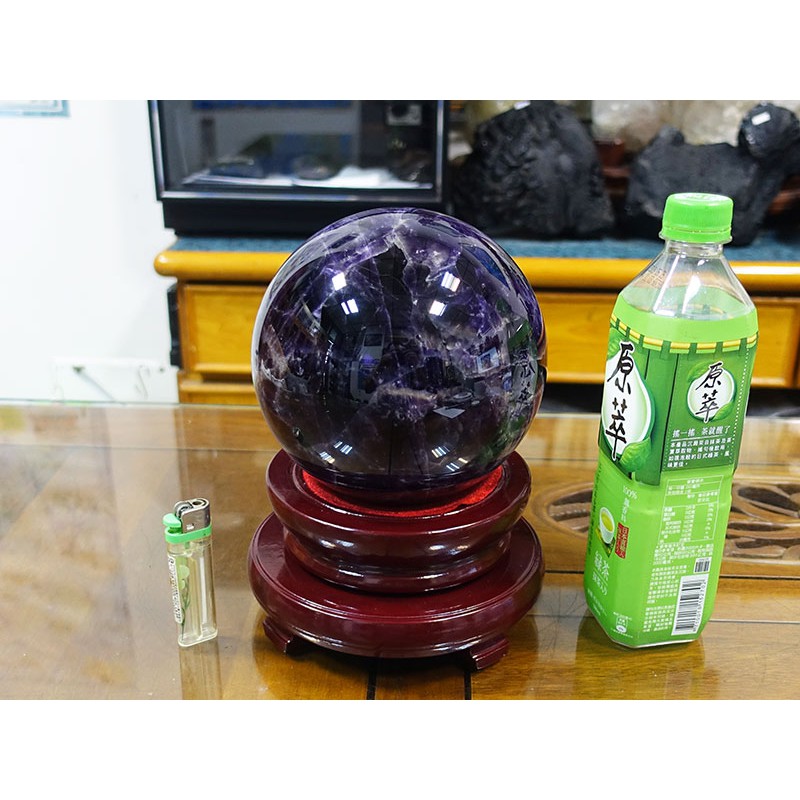 §能量礦石§ 少見大尺寸 紫水晶球 重4818g 直徑152.0mm 附球座