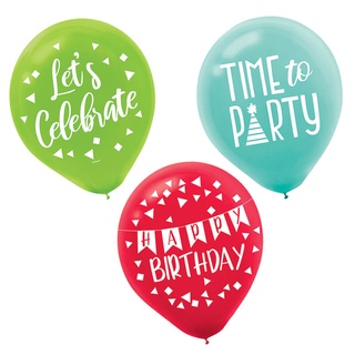 派對城 現貨【12吋乳膠氣球15入-Let's 慶祝】 歐美派對 生日氣球 乳膠氣球 慶生會 派對佈置 拍攝道具