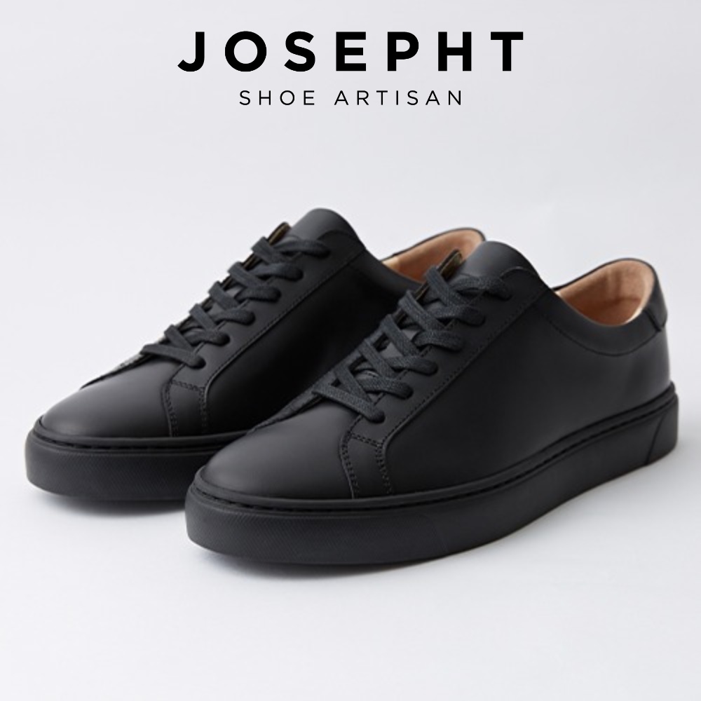 Josepht Rowan 圓頭綁帶低筒真皮休閒鞋 Vibram鞋底 黑色