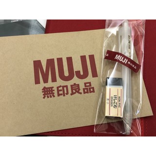 【MUJI 無印良品】半透明管自動筆/透明管自動筆/0.5mm 組合包裝加MUJI 塑膠擦/黑.白 /小