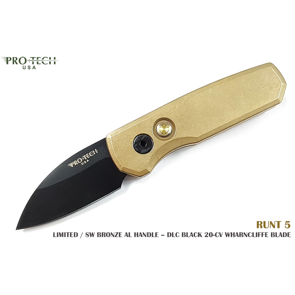 PROTECH Runt 5 石洗銅色鋁柄 馬賽克按鈕羊蹄刃小彈簧刀 - 限量生產 -CPM-20CV鋼