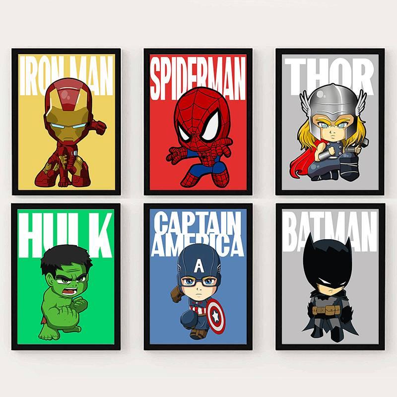 MARVEL 漫威復仇者聯盟帆布畫卡通超級英雄海報鋼鐵俠蜘蛛俠牆壁藝術圖片兒童房裝飾