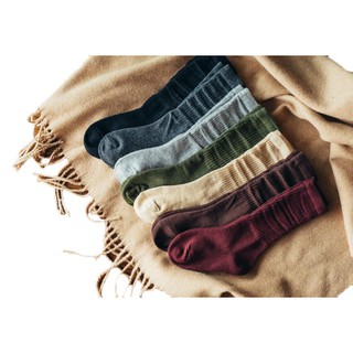 【CHL】日系 加厚 粗針 純色 復古色 糖果色 堆堆襪 襪子 中筒襪 隨機發貨 S (1-3歲)