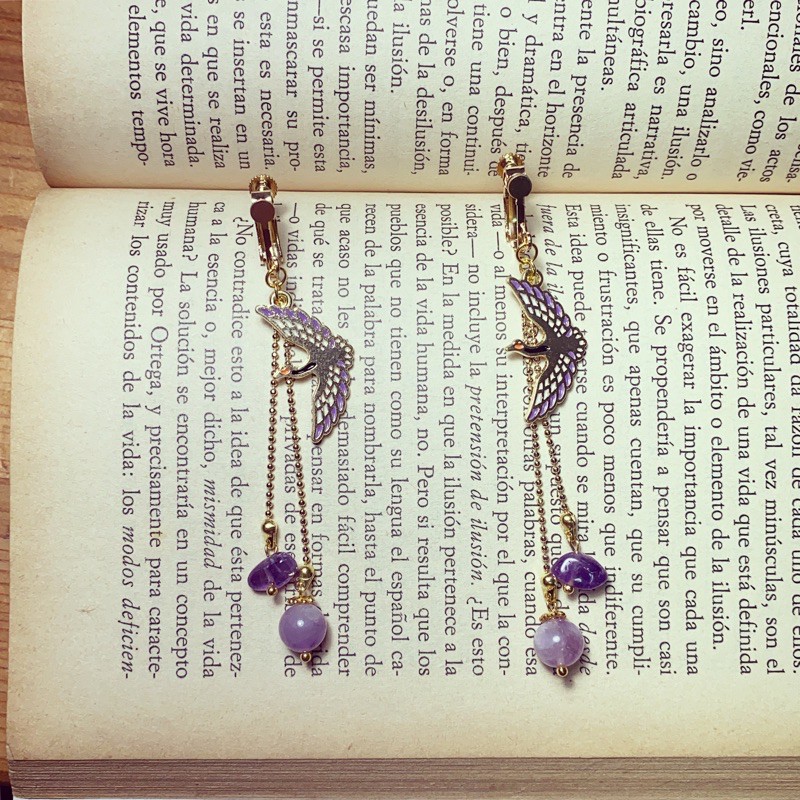 &lt;紫鶴&gt;鋰輝石紫水晶垂墜耳環
