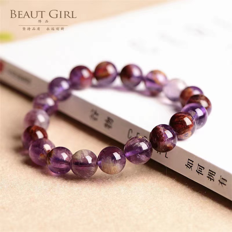 純天然紫幽靈紫鈦晶圓珠單圈手鍊，顏色鮮豔靚麗，旺姻緣，晶體水澗規格6.5-10毫米