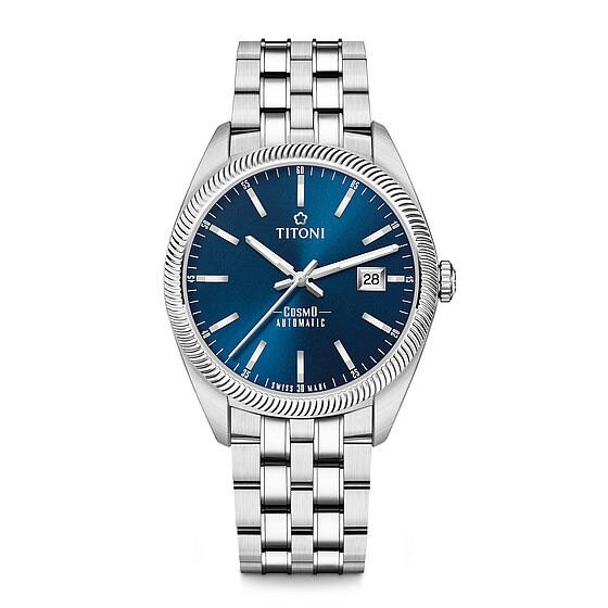 TITONI 瑞士梅花錶 宇宙系列 878 S-612 新穎鋸齒風格腕錶/藍 41mm