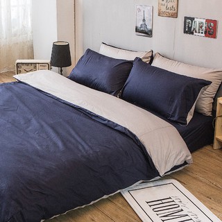 戀家小舖 台灣製床包 單人床包 床單 紳士藍 100%精梳棉 床包枕套組 經典 素色床包