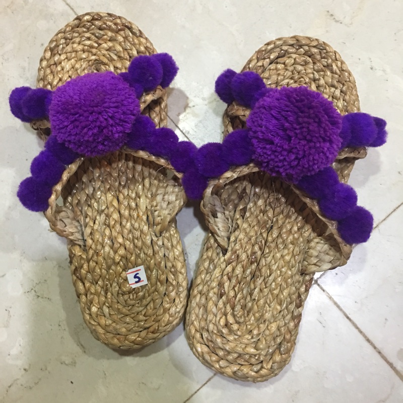 泰國🇹🇭草編毛球拖鞋 #23.5