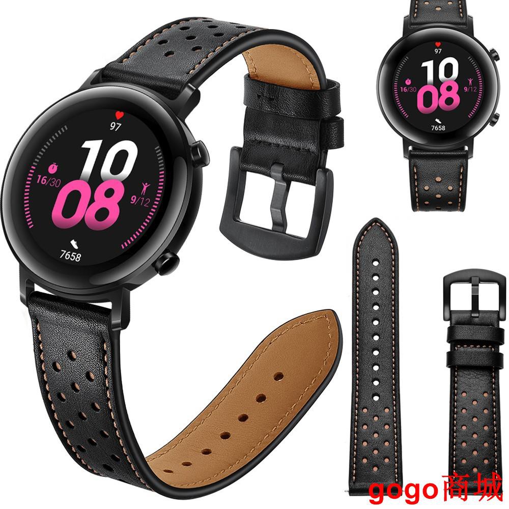 【火爆款】優質皮錶帶適用華為手錶 WATCH GT2 智慧手錶 頭層牛皮洞洞款 42 46mm 運動腕帶 商務.gogo