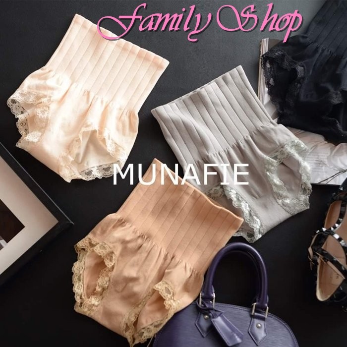 【Family Shop】&lt;&lt;現貨&gt;&gt;日本 MUNAFIE 無縫高腰收腹提臀燃脂記憶蕾絲塑身內褲 / 彈力褲 / 收腹褲 / 產後塑身褲