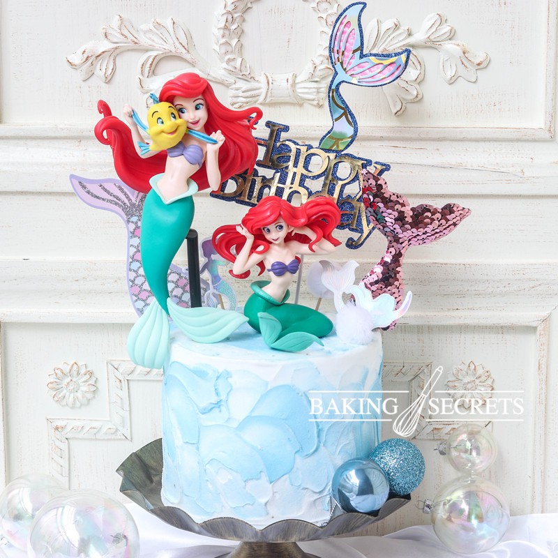 烘焙蛋糕裝飾 小美人魚公主玩偶擺件 海洋炫彩魚尾巴 生日插牌插件