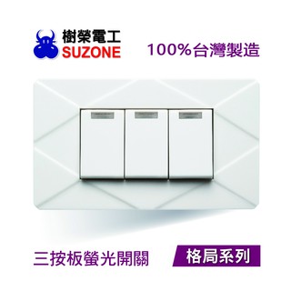 【樹榮電工SUZONE】三開電燈開關/100%台灣製造/格局系列 VS-5238