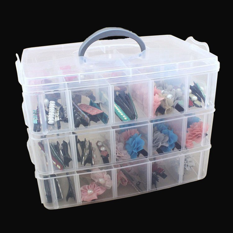 [大] 三層可拆自由分離盒 透明塑膠多用收納盒 首飾盒 (大30格) 透白色