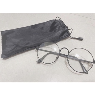 文青造型圓框眼鏡 亮黑色 全新無度數 附袋子/眼鏡布