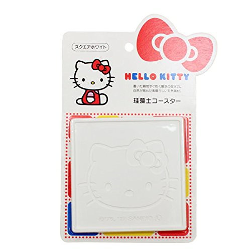 日本 HIRO 卡通 Hello Kitty 圖案 珪藻土杯墊  杯墊 吸水杯墊(方/白)