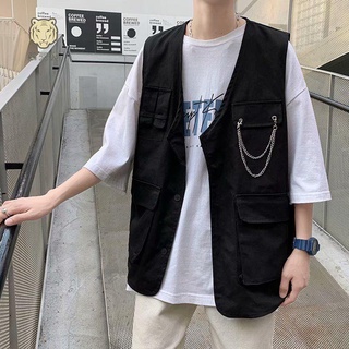免運★樂天虎☀港風工裝馬甲男夏季潮流寬松復古原宿風學生無袖背心外套 男生衣著 休閑寬松百搭無袖潮牌ins運動外穿上衣