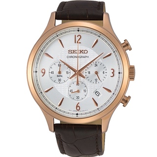 【SEIKO】Criteria 白玫瑰金三眼計時皮帶錶 42mm SSB342P1 8T63-00M0K SK022