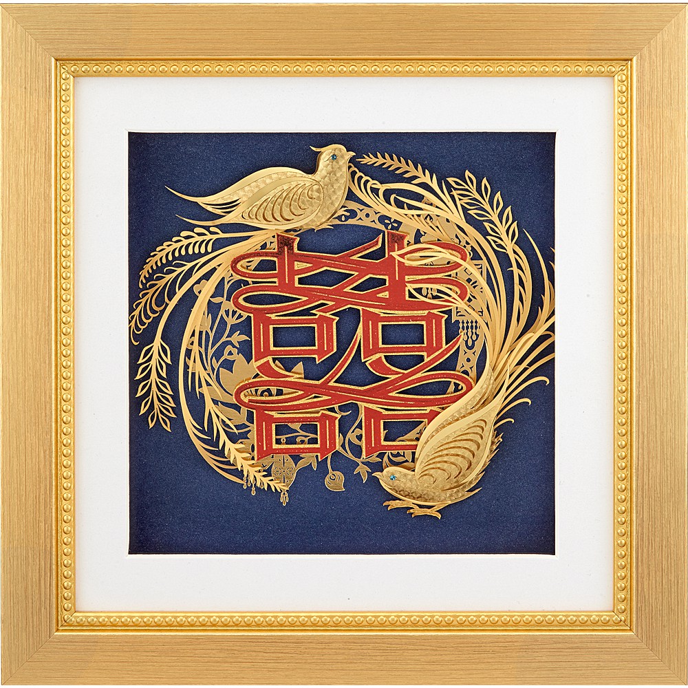 開運陶源 雅鑑鑫品 【真愛系列-比翼雙飛】 鳳凰于飛 純金金箔畫 22.5 x 22.5cm 可掛牆壁  也可立在桌上