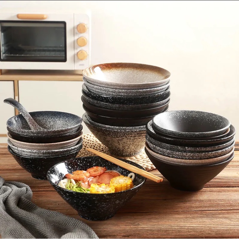 日式陶瓷碗 家用大號拉麵碗 飯碗 麵條湯碗 創意餐具套裝商用斗笠碗 可蒸可微波 耐高溫 和風 安心材質
