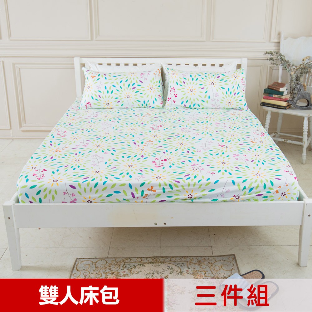 【米夢家居】台灣製造-100%精梳純棉雙人5尺床包三件組(萬花筒)