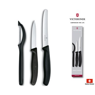 Victorinox瑞士維氏水果刀削皮器三件組(黑色),全程瑞士製造好品質【6.7113.31】