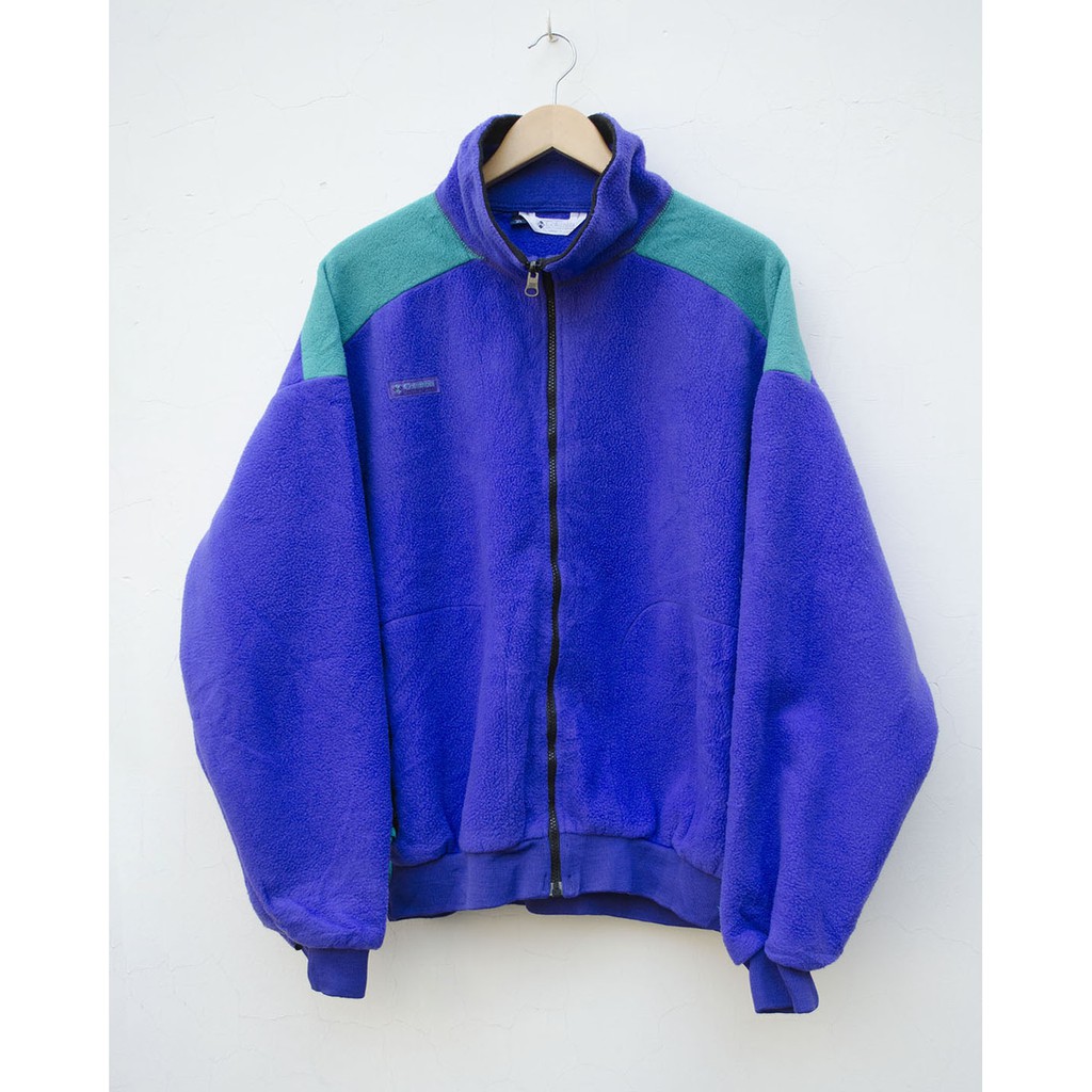 （出清）拼色藍紫湖綠.COLUMBIA FLEECE哥倫比亞高領套頭抓絨夾克/外套/保暖中層衣 #vintage古著莞洱
