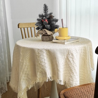 💕ins風溫馨針織米色桌布💕 簡約圓桌書桌檯布 長方形茶几餐桌沙發蓋布