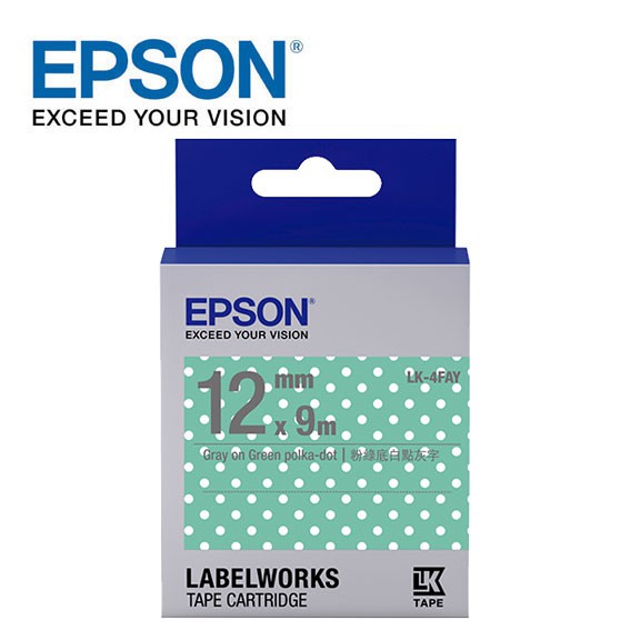 EPSON LK-4FAY C53S654425 點紋系列粉綠白點底灰字標籤帶(寬度12mm)