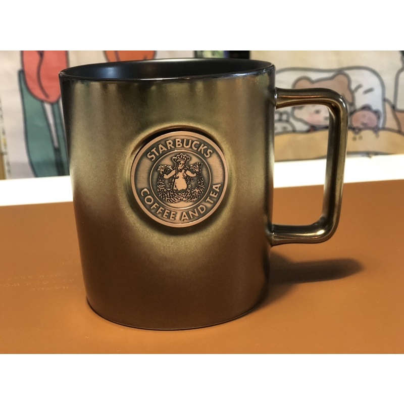 全新現貨 星巴克咖啡馬克杯(金）復古女神徽章Logo
