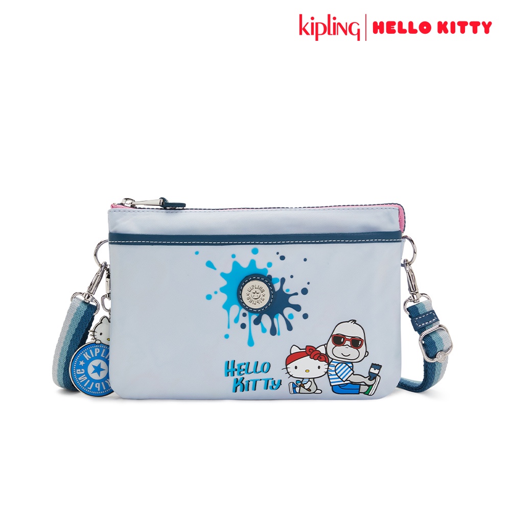 Kipling x HELLO KITTY率性藍酷玩藝術家單肩隨身斜背包-RIRI