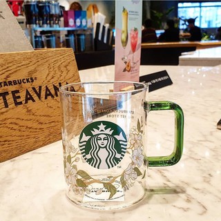 特惠促銷🚀🚀✨Starbucks星巴克馬克杯 獨家限量版 韓國綠把手梨花杯 玻璃杯502ML 星巴克馬克杯 辦公杯隨行杯