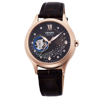 Orient 東方錶 RA-AG0017Y HAPPY STREAM系列 藍月奇蹟鏤空皮帶款機械錶/咖啡 36mm