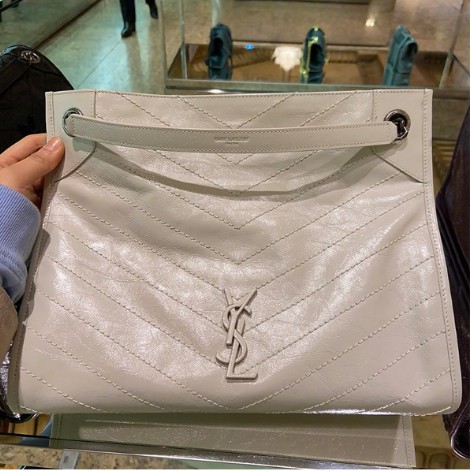 專櫃正品杏色復古白saint Laurent Ysl Niki Bag 復古雙鏈條包大型購物包 蝦皮購物