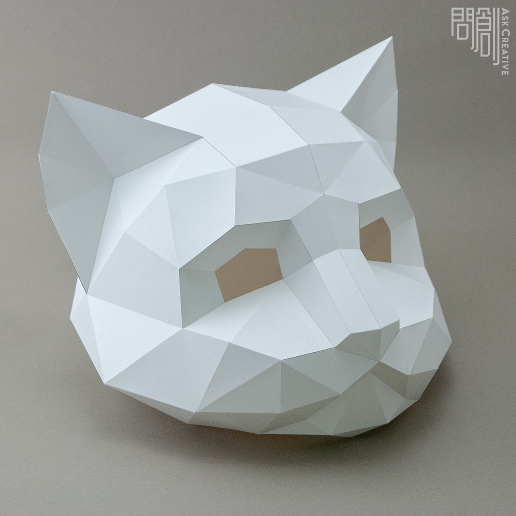 問創設計 DIY手作3D紙模型 (大人款) 禮物 面具 頭套 面具系列 - 貓咪面具(4色可選)
