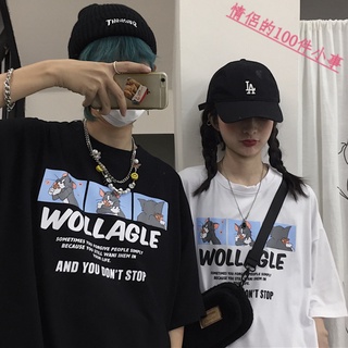 【COUPLE】💑💕情侶裝貓和老鼠短袖t恤女ins潮網紅百搭寬鬆韓版學生上衣
