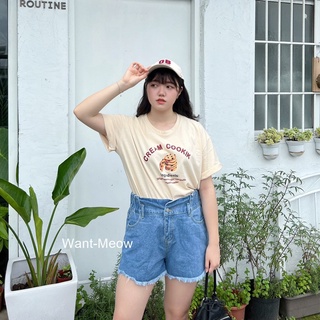 Want-Meow招財貓旺鋪/臺灣出貨/95公斤可穿/獨家自訂/中高腰/寬褲頭/牛仔短褲/大尺碼短褲/大碼/大尺碼女裝