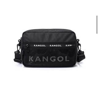 【R-Man】 KANGOL 袋鼠 網格 字樣 側背包 6055302620 配件 雙層拉鍊 夾層 黑色