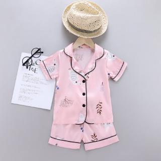 男女童夏季模擬絲睡衣套裝 寶寶家居服 空調褲 套裝 寶寶可愛小豬印花純棉短袖睡衣+睡褲兩件套【IU貝嬰屋】
