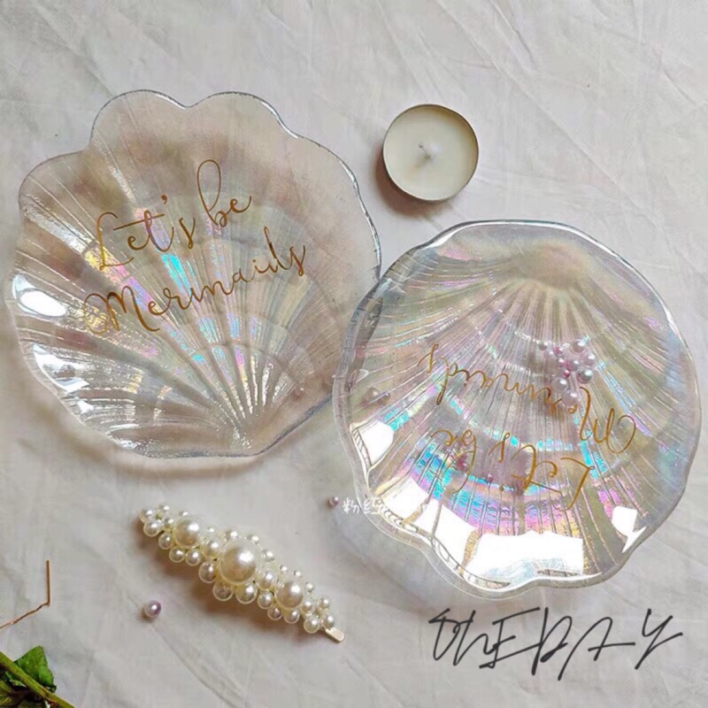 ONEDAY ✨ 幻彩人魚貝殼盤 點心盤玻璃盤首飾盤 美甲盤