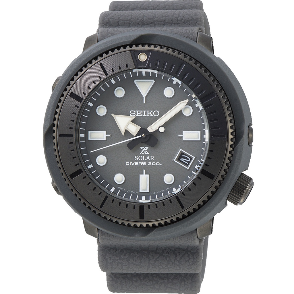 【金台鐘錶】SEIKO 精工錶 鮪魚罐頭 46mm 太陽能 200m 潛水錶 膠帶 (黑x灰) SNE537P1
