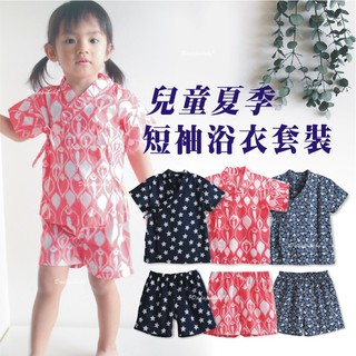 【達搭ㄅㄨˊ寶貝屋】D901511女童浴衣套裝 短袖和服 中小童 透氣棉 綁帶套裝 上衣+短褲 夏季浴衣套裝 家居套裝