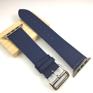 Apple Watch 深藍色 牛皮 真皮 愛馬仕版型 荔枝紋 錶帶 不鏽鋼日字釦 38 40 42 44