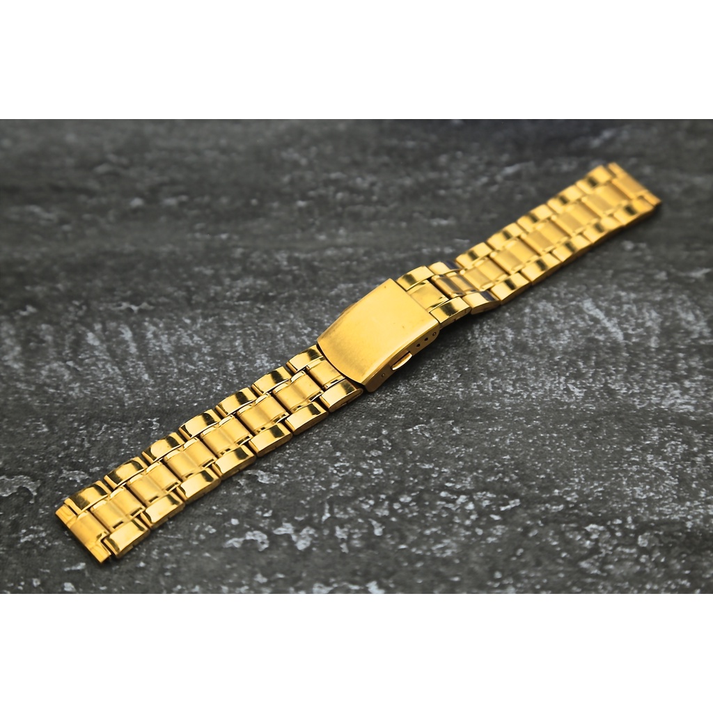 平民代用款～14mm 16mm 18mm平頭接面不鏽鋼製三珠金色錶帶,雙按式不鏽鋼單折扣,完全代用各牌同規格錶帶