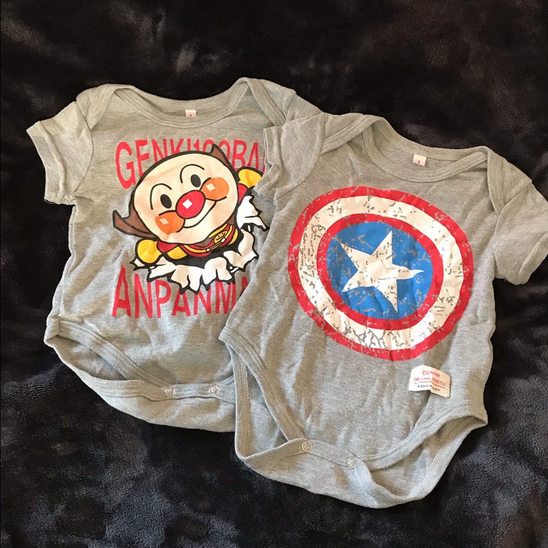 🚼麵包超人·美國隊長·寶寶短袖包屁衣 3-6m 兩件合售 「二手良品」