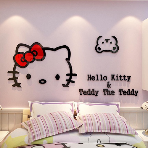 【Zooyoo壁貼】卡通可愛kitty小貓咪壓克力壁貼 兒童房幼兒園佈置壁貼 卧室床頭裝飾3d立體牆貼 房間裝飾