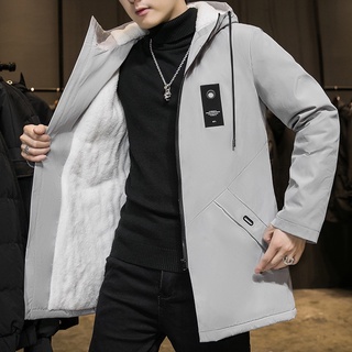 新品 中長款外套加絨加厚刷毛風衣保暖防寒棉衣外套連帽防風棉服外套連帽棉襖潮流上衣韓版風衣外套大碼外套工裝外套