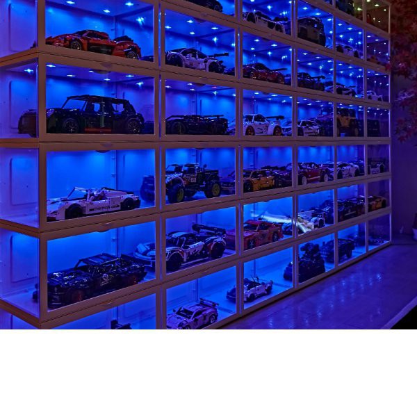 【組裝模型直銷】樂高積木展示盒1:10車模911汽車燈光盒子透明組裝模型收納防塵罩 dc8j