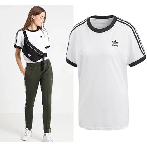 夢起航】Adidas Originals 愛迪達三葉草三線Logo短袖T恤女黑白CY4754 | 蝦皮購物