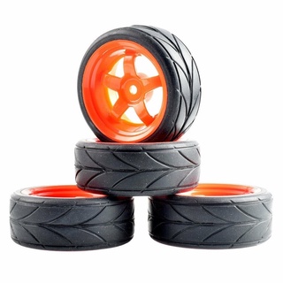 橡膠輪胎和塑膠輪轂 4 件，適用於 HSP HPI 1:10 公路賽車